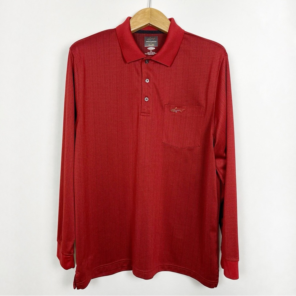 Greg Norman for Tasso Elba Red Classic Long Sleeve Polo Shirt Size XL - Picture 2 of 12